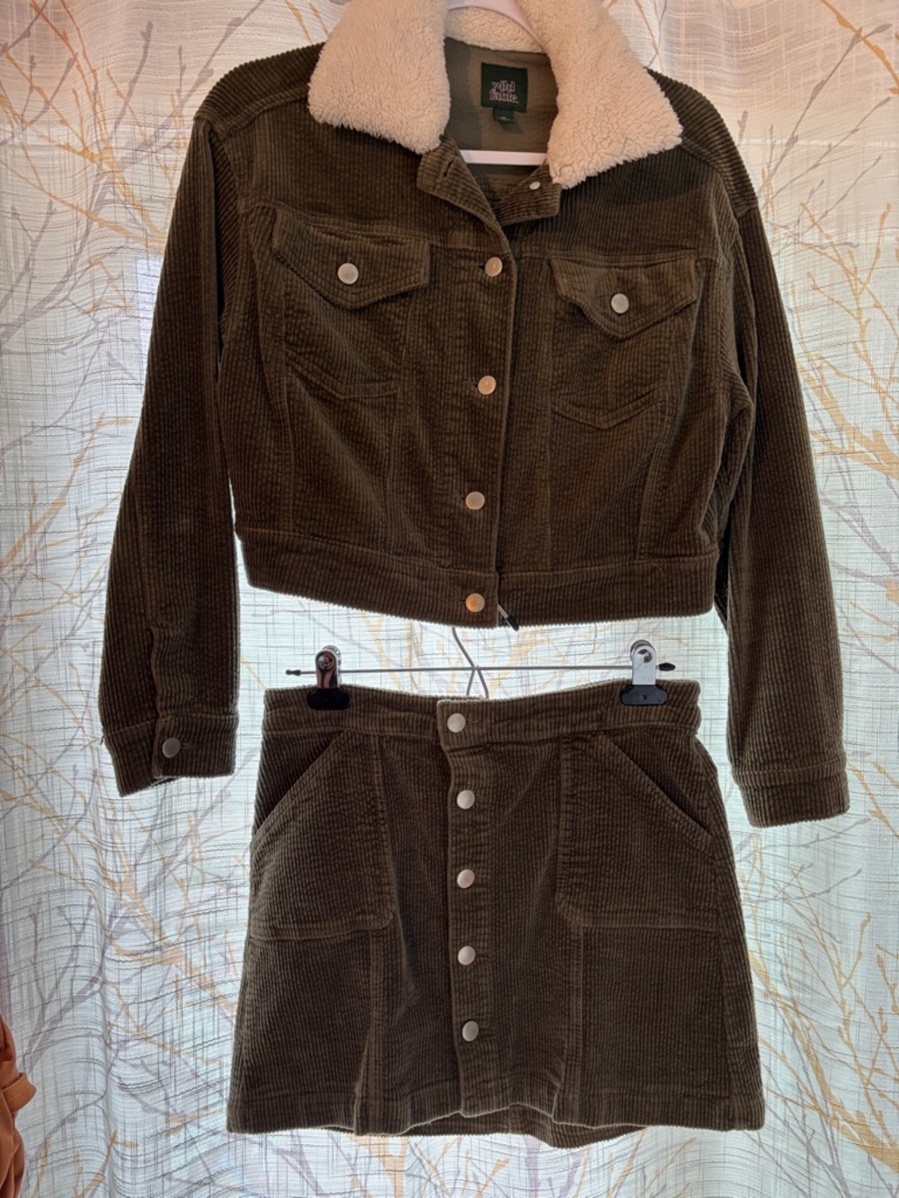 wild fable Olive Green Corduroy Jacket with Cream Sherpa Collar